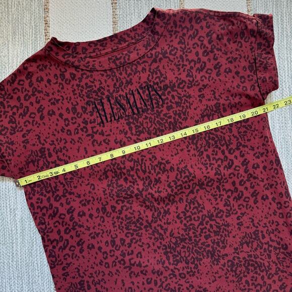 Allsaints Red Leopard Print Logo Front Short Sleeves Oversized T-Shirt XS/ Small - Picture 6 of 9